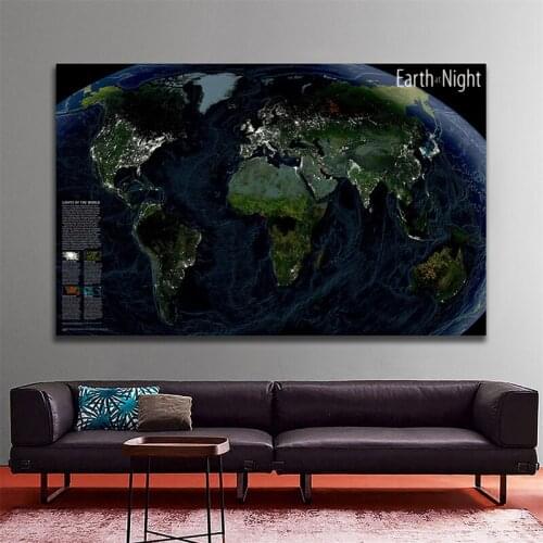 3 Sizes Earth At Night World Map Home Living Room Decorative Posters and Prints Non-woven Wall Art Painting Map for Culture