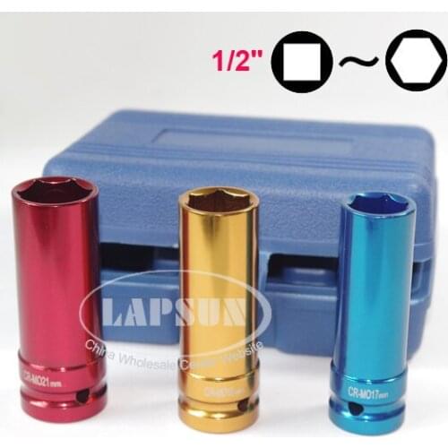 3PCS Cr-Mo 1/2" Air Impact Socket Set to 17mm 19mm 21mm Hex Adapter Wrench Hand Tool