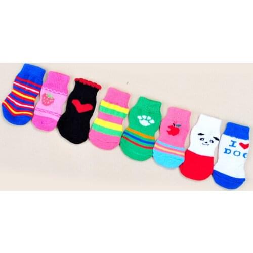 4Pcs/Set Soft Pet Knits Socks Warm Puppy Dog Shoes Cute Cartoon Anti Slip Skid Socks for Small Dogs Wear Slip On Paw Protector