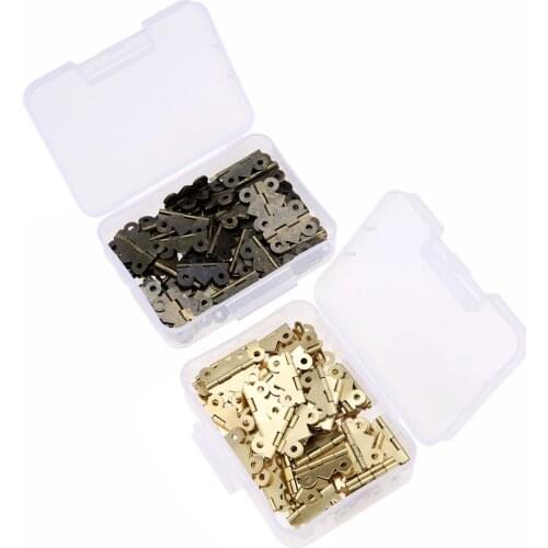 40Pcs 25*20mm Iron Jewelry Wood Boxes Cabinet Door Furniture Hinges Set Mini Decorative Hinge with Storage Box & 160Pcs Screws