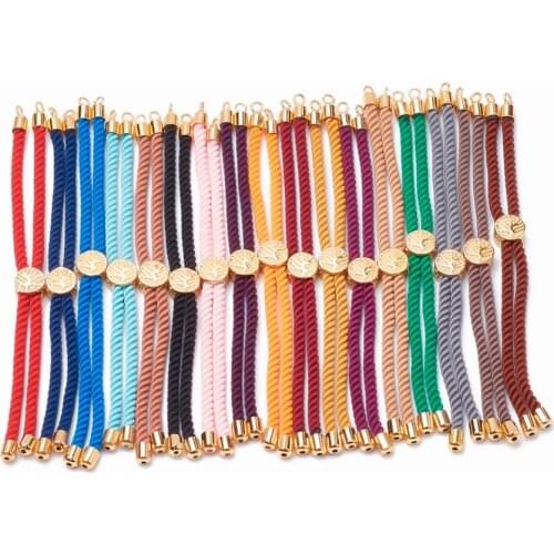 5pcs Nylon Twisted Cord Bracelet Making Slider Bracelet Making with Brass Findings, Golden Mixed Color, 8.7"~9.3"(22.2cm~23.8cm)