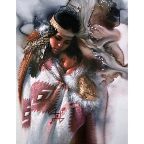 Full Square Round Drill 5D DIY Diamond Painting Indian Mother and son pattern 3D Rhinestone Embroidery Cross Stitch Mosaic Kit