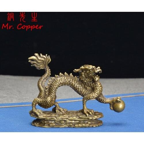 Antique Bronze Ornament Chinese Mythical Animal Dragon Statue Copper Figures Miniatures Pure Brass Dragon Paperweight Collection