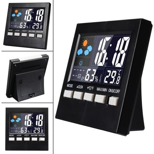 LCD Color Weather Forecast Alarm Clock Digital Thermometer Humidity Clock With Snooze Function 12/24h Display With Backlight