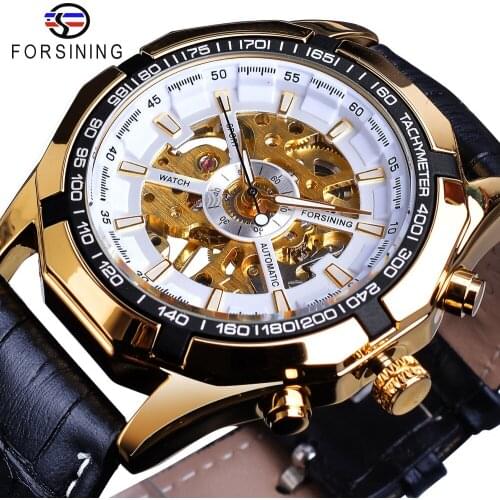 Forsining Mens Watches Top Brand Luxury Golden Hand Wind Mechanical Watch Male Waterproof Leather Band Clock Relogio Masculino