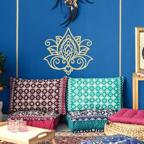 Lotus Flower Wall Decal Mural Lotus Mandala Sticker Boho Wall Decal Morrocan Pattern Bohemian Buddhist Boho Dorm Yoga Decor G335