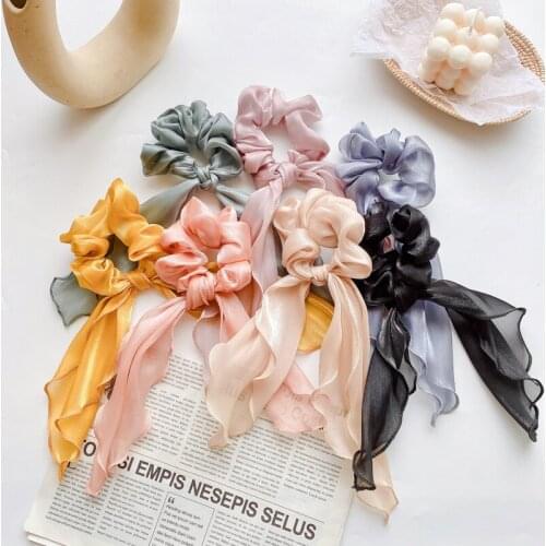 Girls Scrunchies Hair Ties Elastic Hair Band Ponytail Holder Hair Accessories For Women Long Ribbon Headbands Headwear