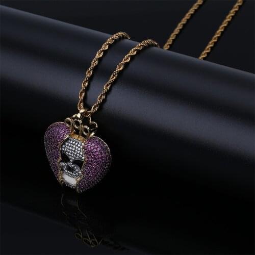 Hip Hop Juice Wrld Same Paragraph Devil Skull Heartbreak Pendant Solid AAA Cubic Zircon Necklace Jewelry