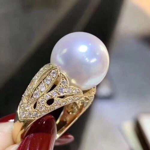 D513 Pearl Ring Fine Jewelry 925 Sterling Silver Round 10mm Nature Fresh Water White Pearls Rings for Women Presents
