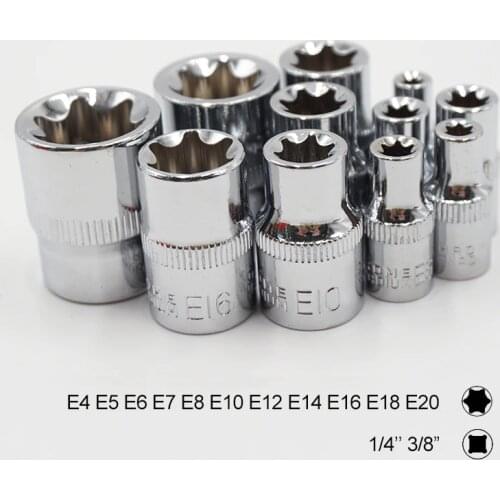 11pcs Torx Star Socket Set 1/4 3/8 Inch Drive e Type Sockets E4 E5 E6 E7 E8 E10 E12 E14 E16 E18 E20 Hand Repair Tools