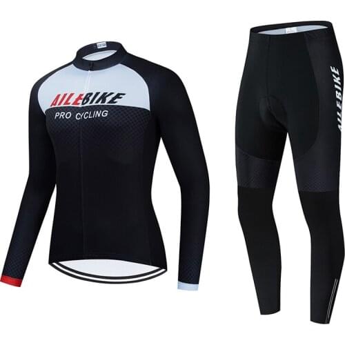 AILEBIKE Long Sleeve Skinsuit Cycling Mens Body Triathlon Suit Bike Jersey Jumpsuit Set Sponge Cushion Mtb Ropa Ciclismo Hombre