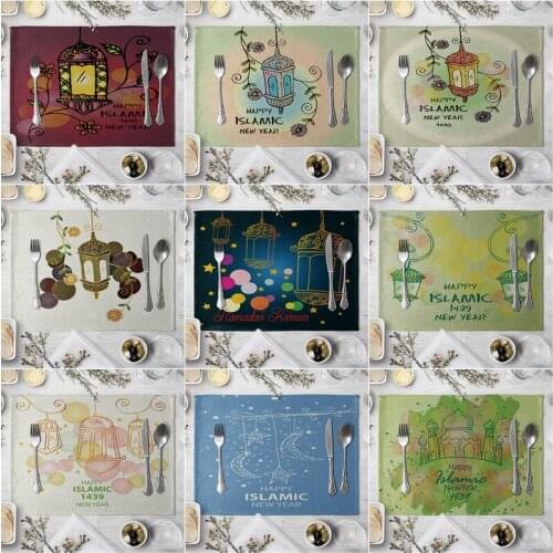 Fashion Print Rectangle Cotton Linen Western Style Table Pad Cut Mats Placemat for Dinner Kitchen Table 40x30cm Cartoon