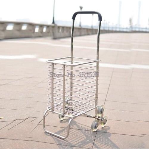 Stainless Steel Multifunctional Folding Shopping Cart 6-wheel Shopping Cart, Crystal Wheel Trolley, Gift Bag