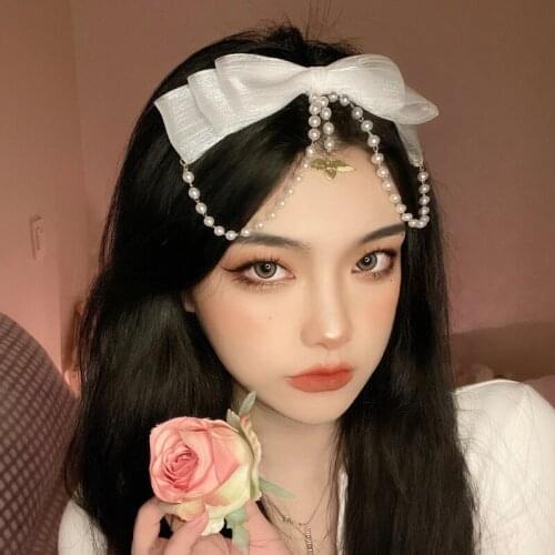 New oversize white gauze bow headband hair clip pearl tassel clip headdress girls favorite birthday Christmas gift