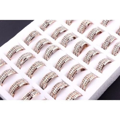 Wholesale Lots 6Pcs 2Row CZ Inlay Gothic 316L Stainless Steel Silver Ring Cocktail Sexy Men Women Wedding Party Valentine Gift