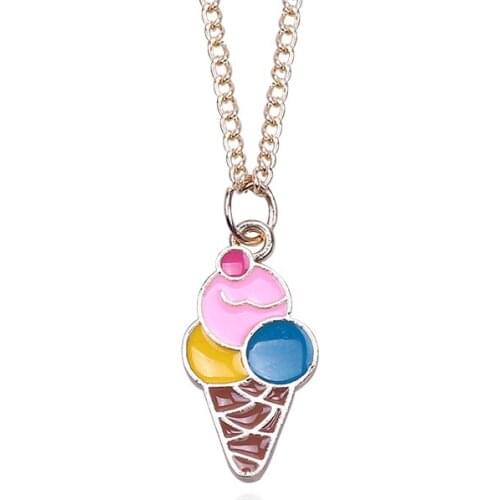 DIY Cute Food Choker Necklace For Women Colorful Ice Cream Pendant Gold Chain Necklaces&Pendants Christmas Gift Fashion Jewelry