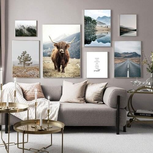 Nature Lake Landscape Canvas Print Scandinavian Poster Nordic Style Animal Yak Wall Art Painting Picture Modern Home Decor TB145