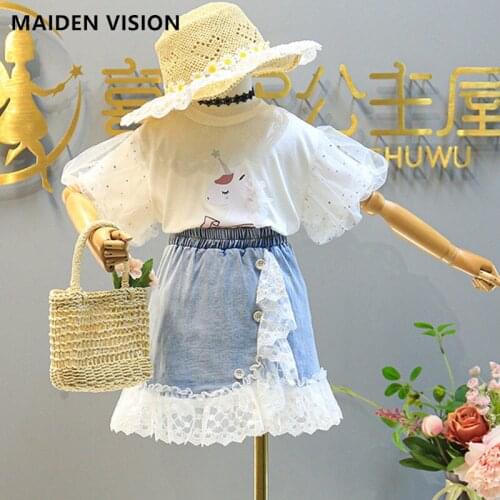 Baby girl Dress outfit Kids clothing set Girls Tshirt + Denim A-line dress For Girls Lace Kids Clothes Casual Childrens suit