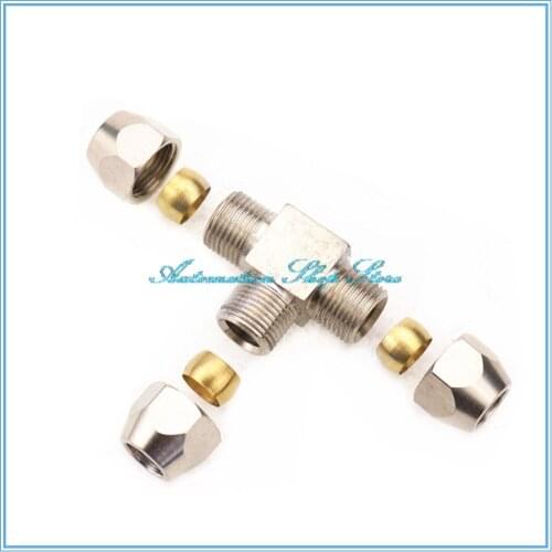 Pneumatic fittings Brass T Type 4 6 8 10 12mm OD Tube Compression Ferrule Tube Compression Fitting Connector PE