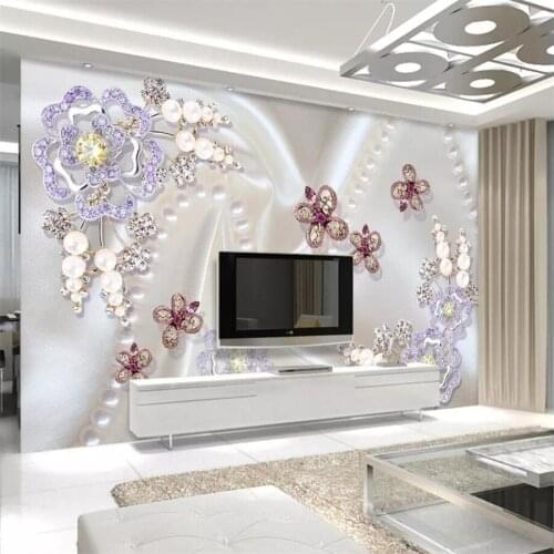 Beibehang Custom wallpaper 3d pearl diamonds inlaid flowers dipped in love TV background wall paintings living room 3d wallpaper