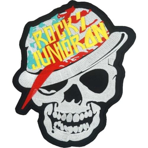 ROCK JUNIOR SKULL Back PATCH Embroidered punk biker Patches Clothes Stickers Apparel Accessories Badge