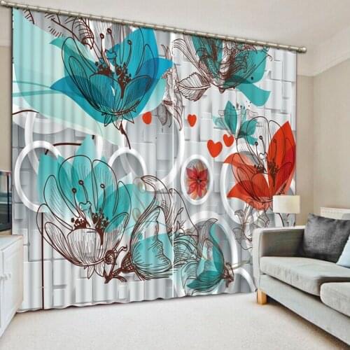 Flower curtains Luxury Blackout 3D Window Curtains For Living Room Bedroom blue curtains