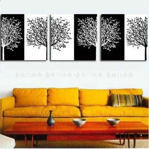 Hand Painted Picture on Canvas Abstract Tree Landscape Black and White Wall Painting Hang Paintings Group Of Oil Painting