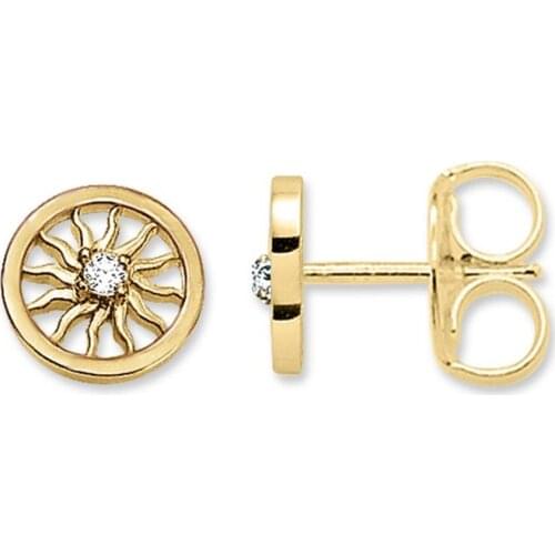 Gold-color White Zirconia Sun Patterns Ear Stud Earrings, Fashion Thonmas Style Glam Earring Jewelry Ts Soul Gift for Women Girl