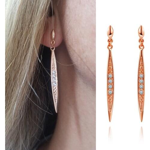 ZHOUYANG Earrings For Women Cubic Zirconia Peasecod Shape Rose Gold Color Jewelry Austrian Crystal ZYE055 ZYE056