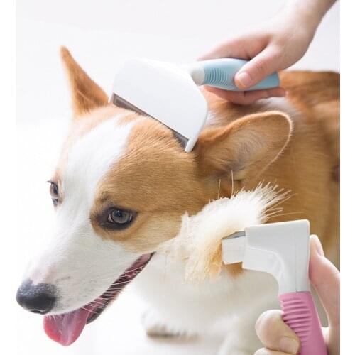 Pet Grooming Brush, with Stainless Steel Trimming Blade Self Cleaning Comb, Effectively Reduces Pet Hair Shedding, Pet Massage
