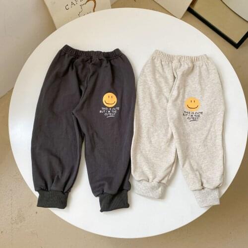 Kids Boys Girls Smiley Printed Trousers Spring Autumn New Children Cotton Casual Sports Pants Toddler Baby Loose Trousers
