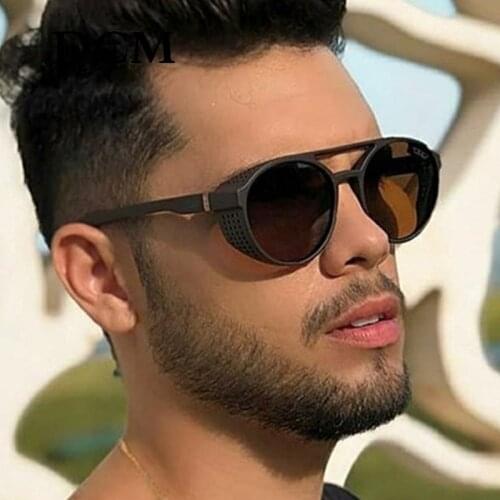 DCM Retro Steampunk Sunglasses Mens Luxury Brand Designer Retro Round Men Sun Glasses Driving Masculino Oculos De Sol UV400