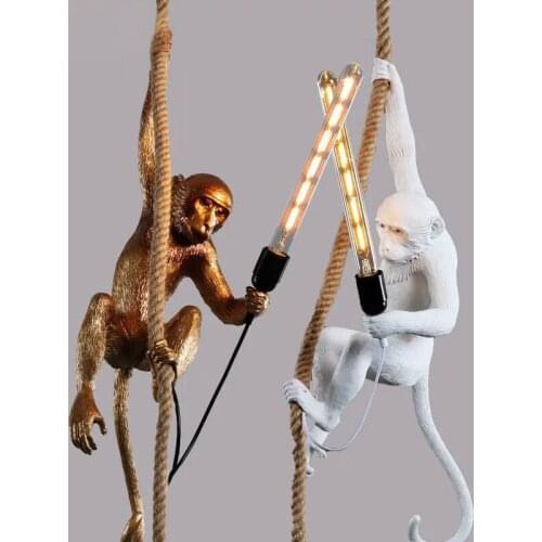 Modern Pendant Lamps Resin Monkey Hemp Rope Pendant Light Industrial Wind Black Gold Pendant Lamps Home Decor Lighting PA0209