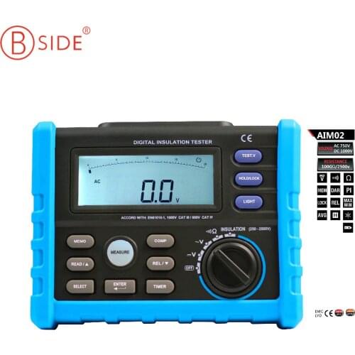 Bside AIM02 Digital High Voltage Insulation Meter Megger Insulation Resistance Tester Multimeter 250V-2500V 0.01M~100Gohm