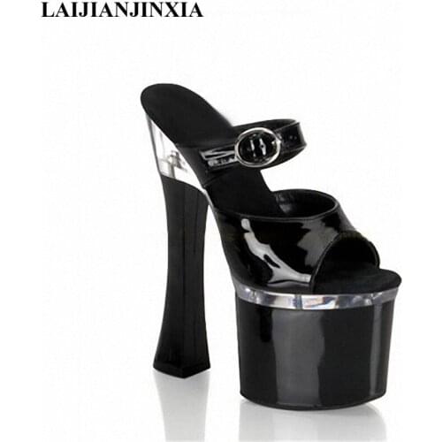 LAIJIANJINXIA High-Heeled Shoes Open Toe Sandals Two Ways Women 18cm Platform Slippers Buckle Dance Shoes