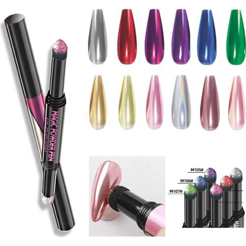 Magical Mirror Nail Powder Air Cushion Pen Nail Art Glitter Laser Effect Nails Holographics Chrome Pigment Double Ended TSLM1