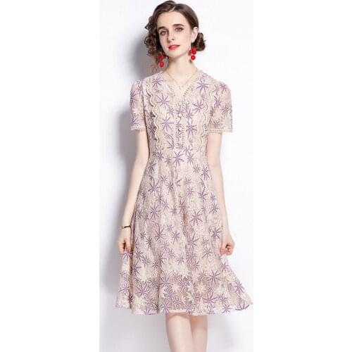 Top Quality Lace New 2021 Summer Women Short Sleeve Party Dress
