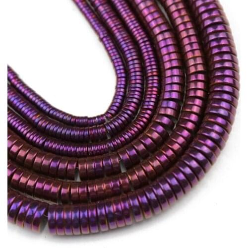 YHBZRET Purple cylinder Hematite Natural Stone 3~8mm Flat Round Spacer Loose Beads for Jewelry Making Diy Bracelet Accessories