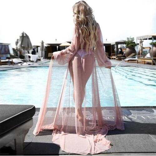 New Summer Sexy Women Chiffon See-through Bikini long Cover Ups Swimsuit Swimwear Beach Dress Bathing Suit