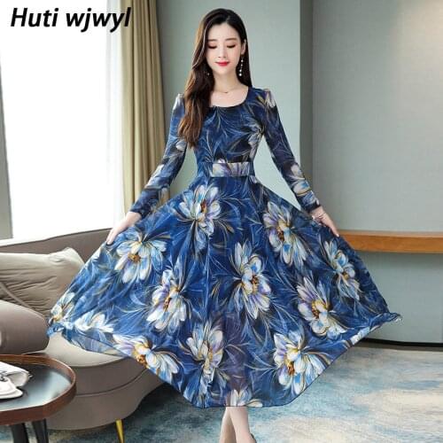 3XL Plus Size Floral Chiffon Casual Boho Dress 2021 Vintage Long Sleeve Maxi Dresses Autumn Winter Women Bodycon Party Vestidos