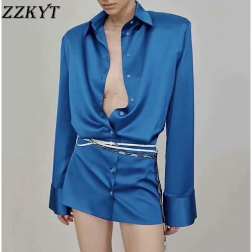 ZZKYT 2021 Women Spring Vintage Solid Single Breasted Mini Dress Fashion Collar Lapel Long Sleeve Female Casual Dresses Vestidos