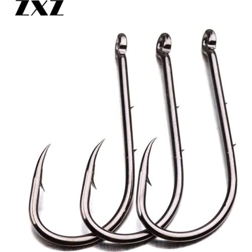 100pcs 3 Barbed Carbon Steel Single Hook 3#-6# 1/0# 2/0# 3/0# Black Jig Big Sea Fishing Hooks for Jigbait Lure Fish Pesca