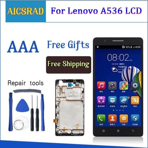 100% Test For Lenovo A536 LCD Display With Touch Screen Digitizer Assembly With frame Black White Color free shipping