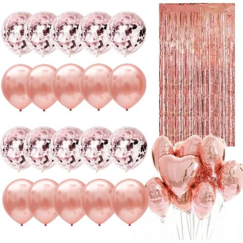 27pcs Rose Gold Latex Foil Balloons Tinsel Curtains Wedding Party Decoration Kids Girl Birthday Adult Women Team Bridal Shower