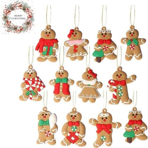 6pcs/12pcs Gingerbread Man Christmas Tree Ornaments Xmas Soft PVC Living Room Decorating Tools Festival Home Decoration