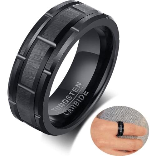 8mm Mens Tungsten Carbide Ring Brick Pattern Brushed Bands For Male Simple Wedding Jewelry Size 7-12