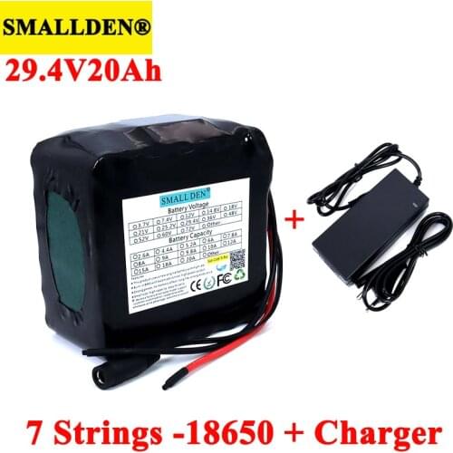 24V 20Ah 7S5P 18650 Rechargeable battery pack Electric bicycle moped li-ion batteries with 29.4V 15A BMS Protection +Charger