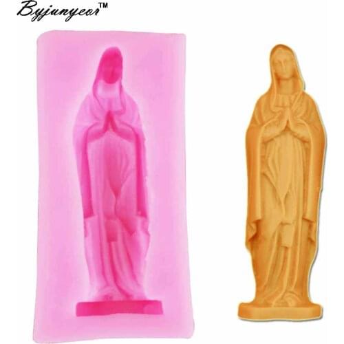 Byjunyeor Woman Goddess Girl Prayer UV Resin Silicone Mold Fondant Chocolate Candy Lollipop Crystal Epoxy Soft Clay Bake To m602