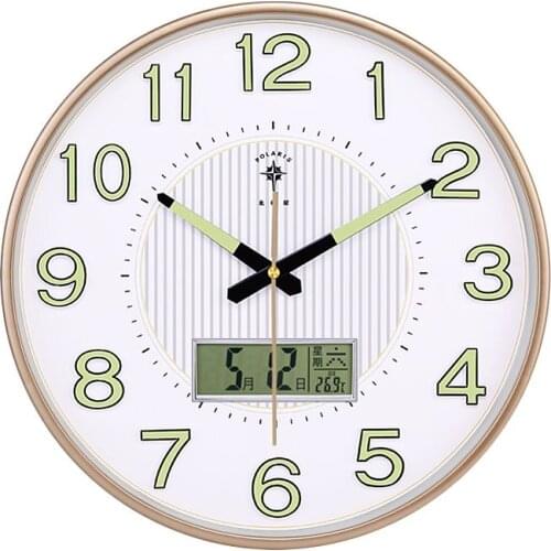 Large 14 Inch Wall Clocks Living Room Wall Clock Modern Design Creative Calendar Bedroom Silent Clock Electronic Luminous FZ606