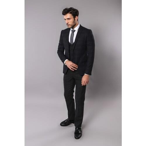 Checked Vested Black Suit